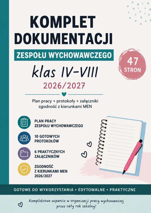 Plan pracy Zespołu Wychowawczego dla klas 4-8 z protokołami spotkań