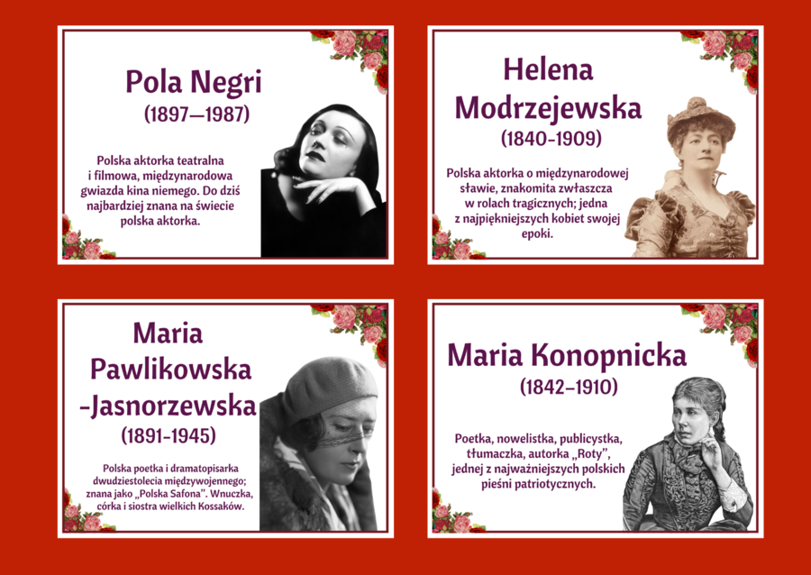 DZIEŃ KOBIET - – gazetka - SŁAWNE POLKI – biblioteka – świetlica – 24 strony – wersja 3