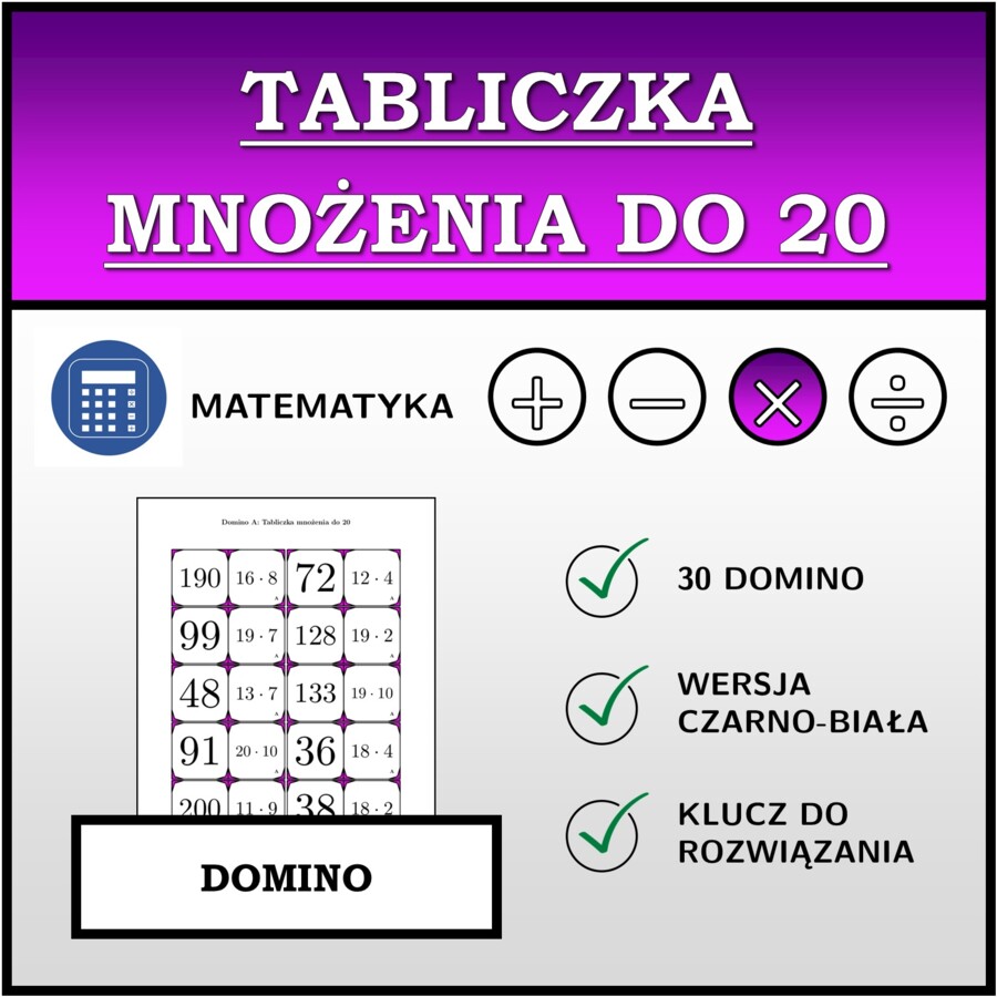 Domino - Tabliczka mnożenia do 20 | matematyka