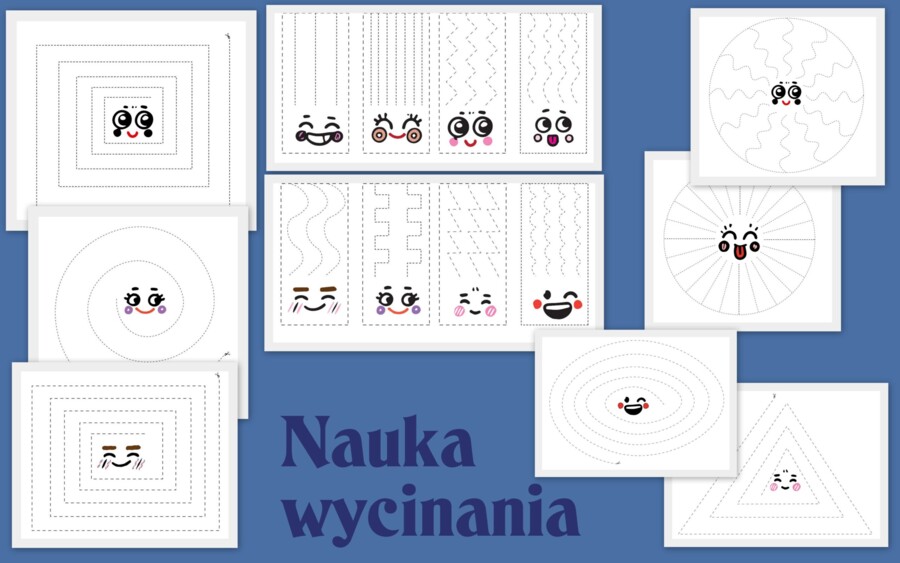 Wycinanki, ćwiczenia wycinania, wycinanie po linii