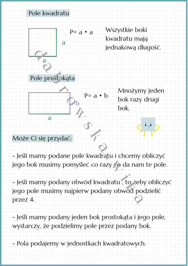 Pole kwadratu i prostokąta - notatka