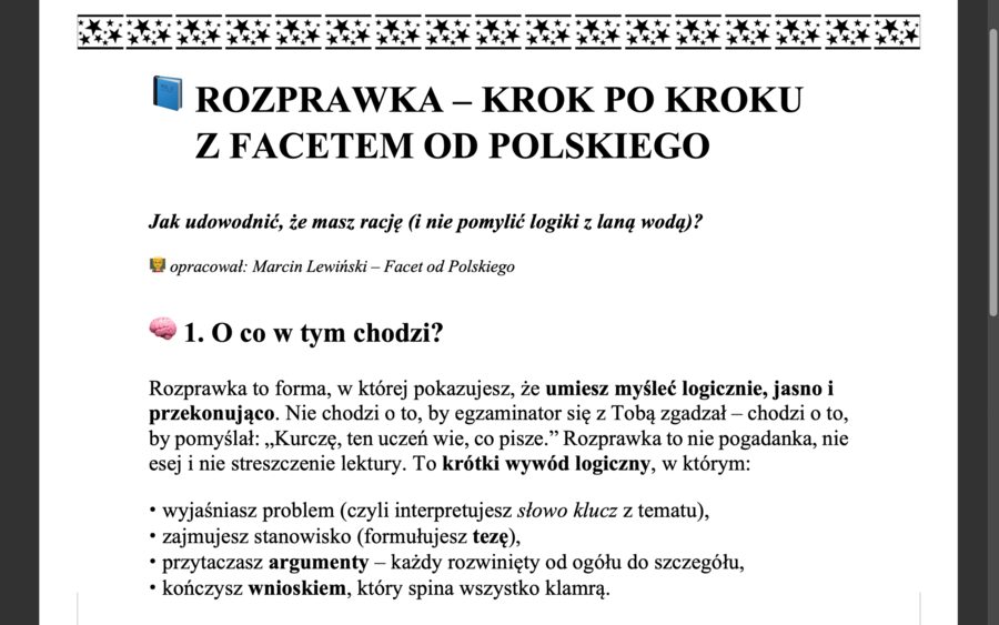 Rozprawka - schemat dla uczniów klas 7-8