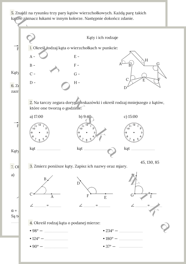 Kąty i ich rodzaje - karta pracy