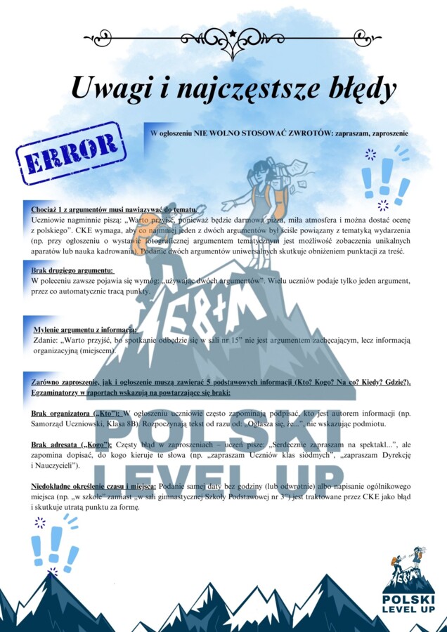Krótkie formy wypowiedzi E8_zaproszenie i ogłoszenie_Polski Level Up