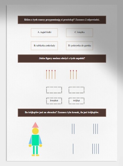 Figury geometryczne - rozpoznawanie i nazywanie. Karta pracy. Sprawdzian.