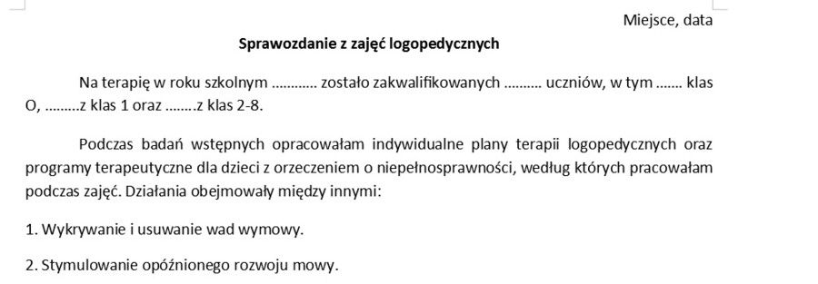Sprawozdanie logopeda