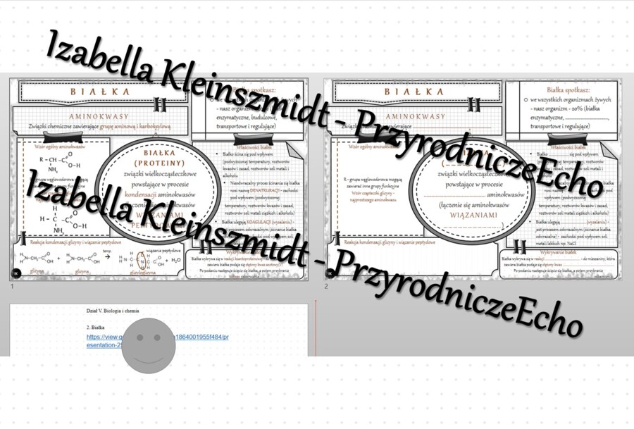 Minizestaw na temat „Białka” – sketchnotka + karta pracy w power point + gratisowy link do prezentacji multimedialnej niekomercyjnej wykonanej w genial.ly do indywidualnego pobrania i użycia do celów niekomercyjnych. Chemia 8, „Biologia i chemia”