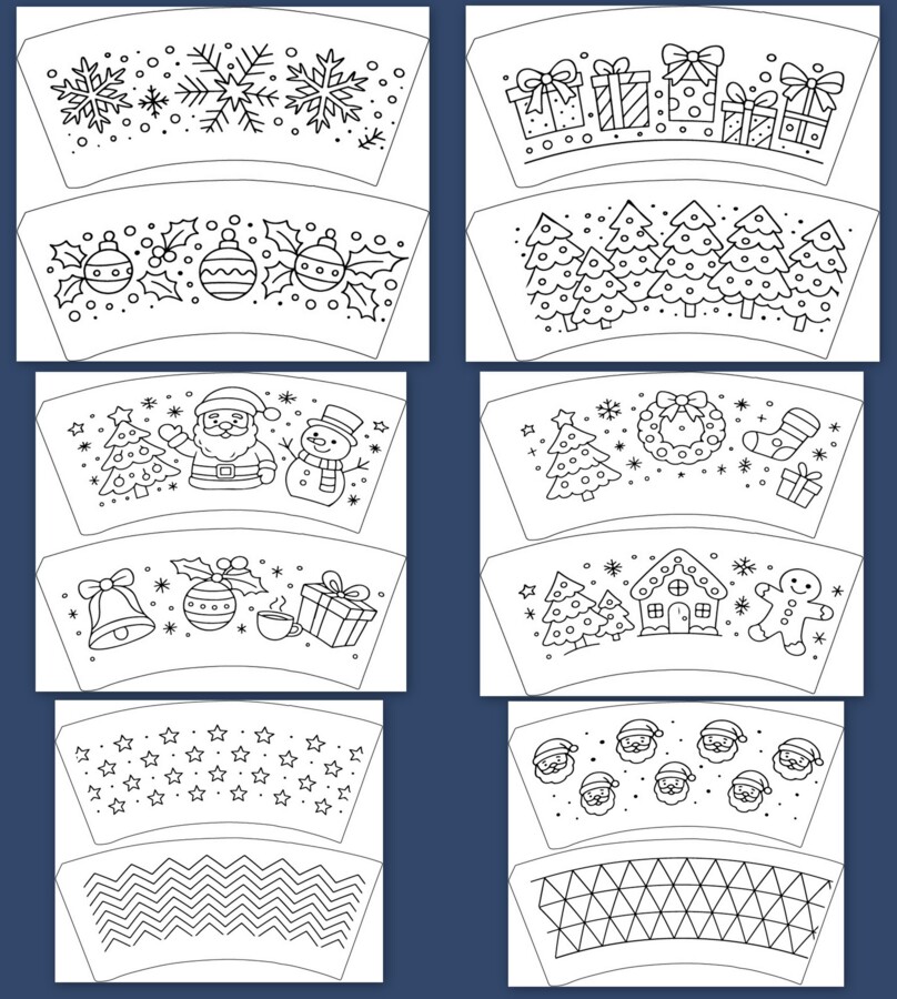 Świąteczne Szablony na Kubki Papierowe 200 ml – 12 Wzorów! | Kolorowanki | PDF do Druku