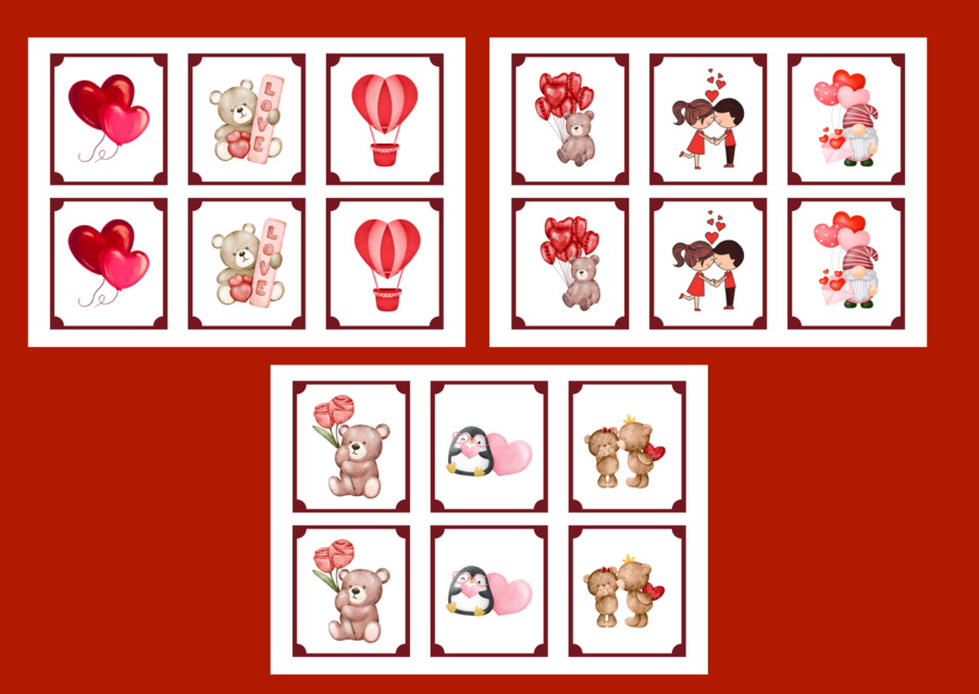WALENTYNKI – memory - 36 szt. – biblioteka – świetlica – przedszkole