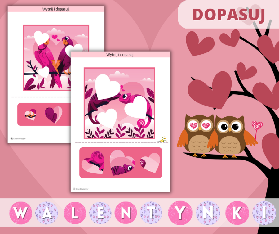 Walentynki Zestaw zadań. Puzzle. Szlaczki. Obliczenia. Labirynty. Girlanda