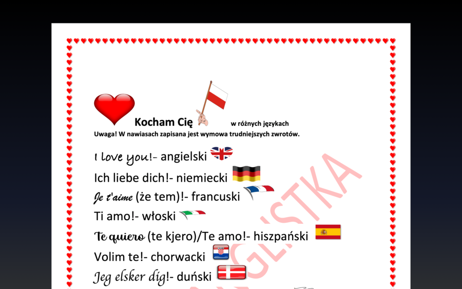Kocham cię w ponad 20 językach + wymowa +flagi - walentynkowa lekcja języka obcego