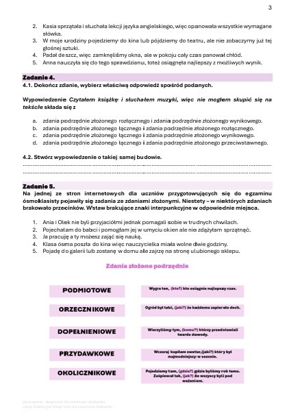 Karta pracy - części zdania, rodzaje zdań