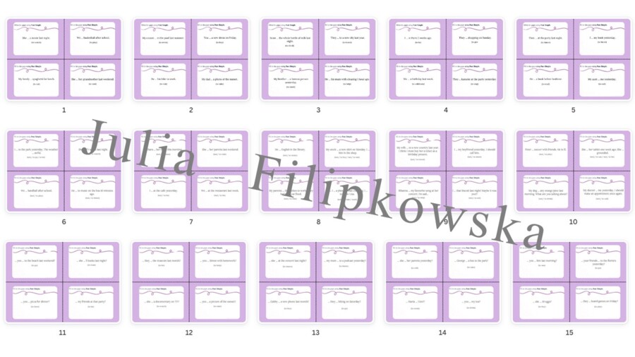 Past Simple/ Karty do mówienia/ Mówienie/ Speaking/ Zestaw/ Pakiet/ Klasy 4-8/ Klasy 4-6/ Klasy 6-8/ SP/ Warm-up/ Rozgrzewka/ Speaking cards/ Gramatyka/ Grammar/ Speaking cards grammar/ Grammar cards/ E8