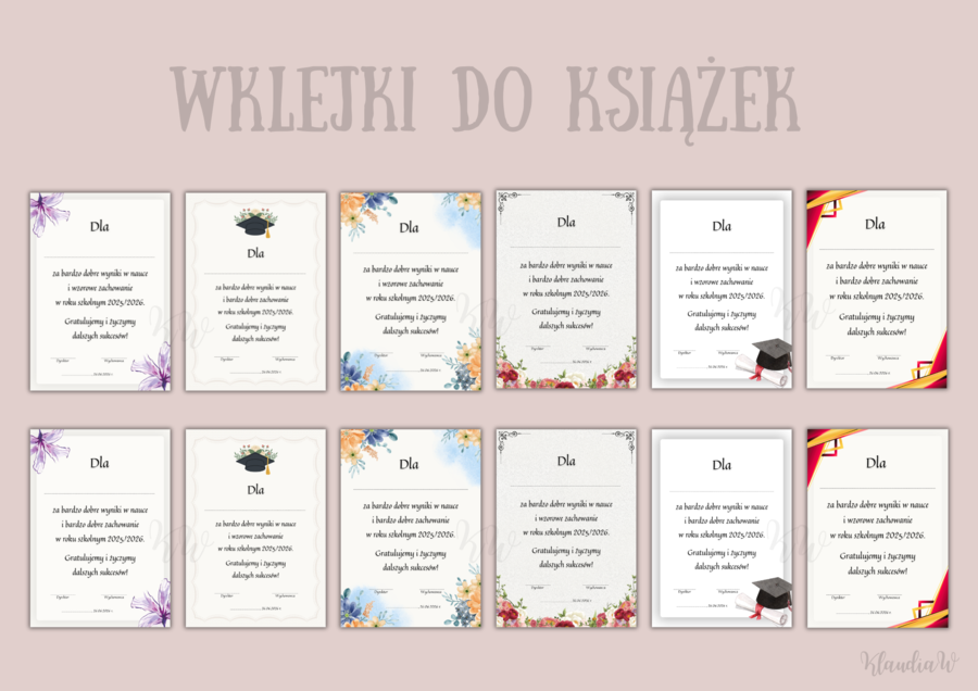 Wklejki do książek za bardzo dobre wyniki w nauce... - zestaw