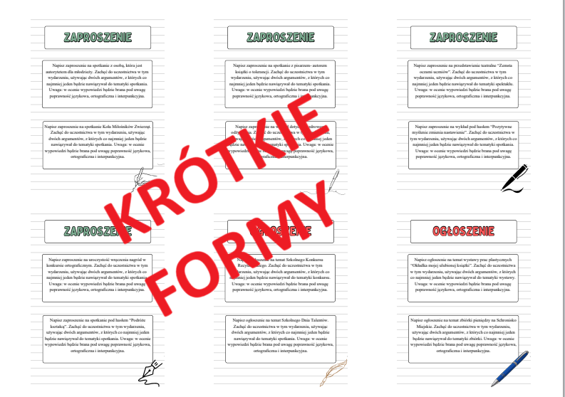 Krótkie formy wypowiedzi - zaproszenie i ogłoszenie na egzaminie ósmoklasisty