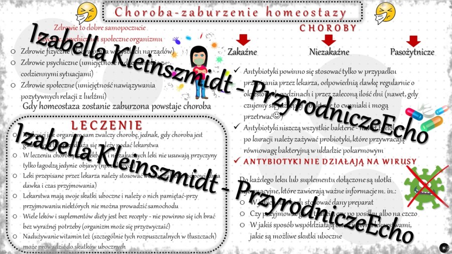 Sketchnotka - notatka „Choroba-zaburzenia homeostazy” wykonana w power point do edycji. Biologia 7; „Równowaga wewnętrzna organizmu”