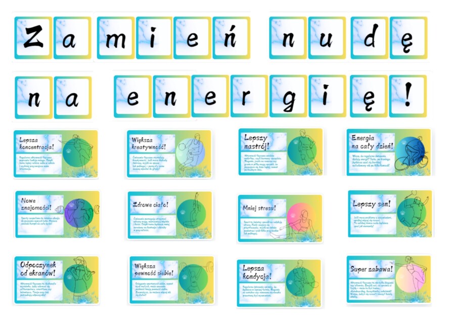 Gazetka szkolna na temat aktywności fizycznej dzieci i młodzieży - Zamień nudę na energię!