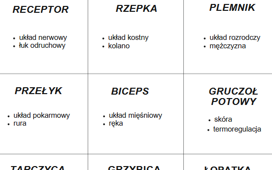 Gra ala TABU podsumowanie klasy 7