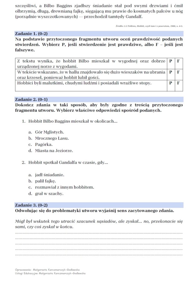 Arkusze egzaminacyjne lektury IV-VIII