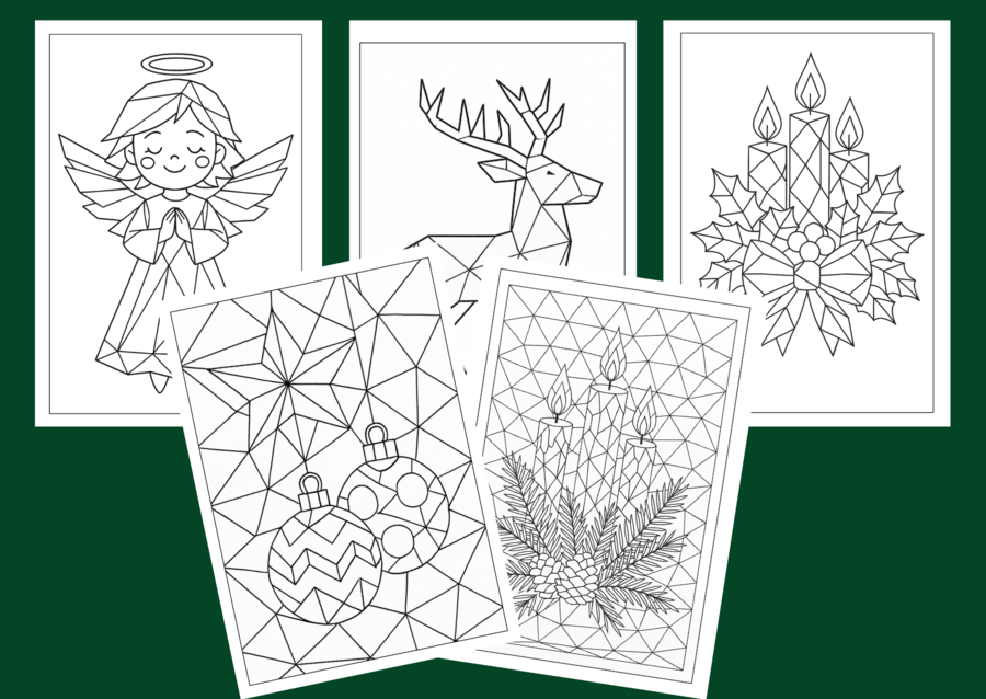 🎄 Zestaw 30 świątecznych kolorowanek – Boże Narodzenie - mozaika / witraż / low-poly 🎄- kolorowanki - biblioteka - świetlica - zajęcia z wychowawcą - zajęcia kreatywne