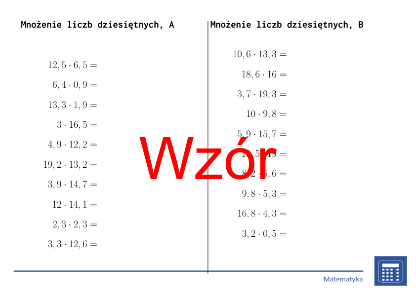 Mnożenie liczb dziesiętnych | matematyka | 26 kolumn