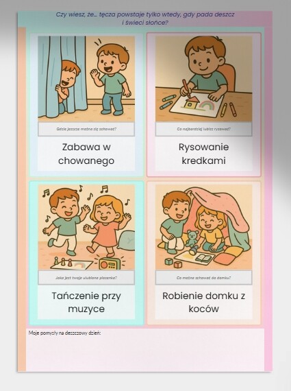 Karty obrazkowe "Co robić, gdy pada deszcz?"