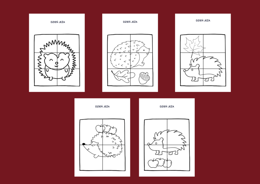 DZIEŃ JEŻA – jesień - biblioteka – świetlica – przedszkole – UKŁADANKA – układanki – puzzle – kolorowanka – 10 szt.
