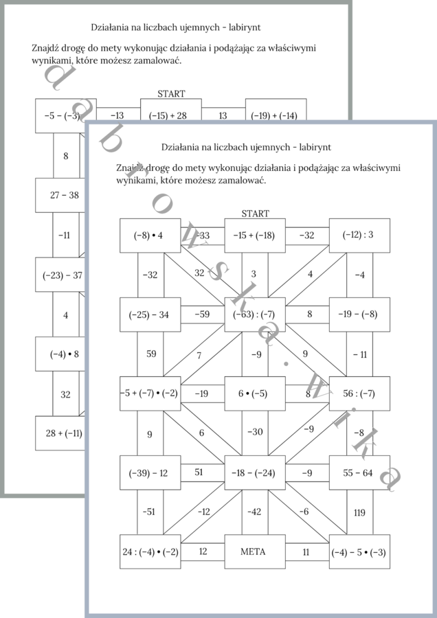 Działania na liczbach ujemnych - labirynt