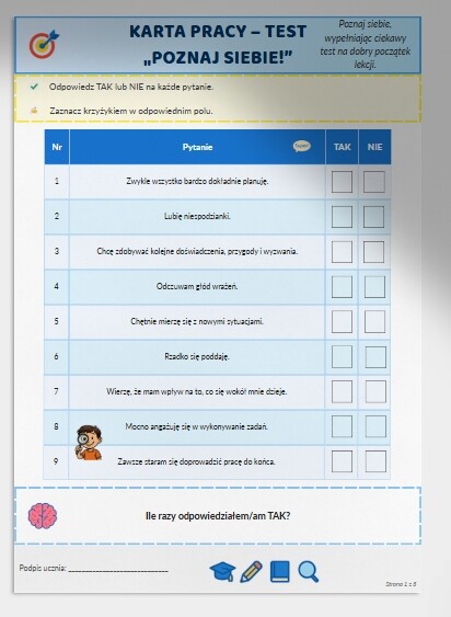 Karty pracy – Test „Poznaj siebie!”