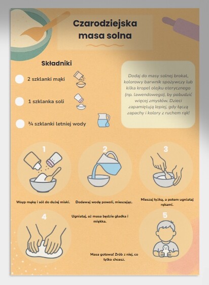Zabawy sensoryczne: masa solna, ciastolina, kolorowy ryż.