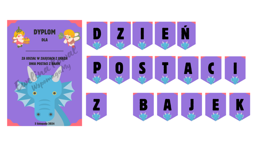 Pakiet Dyplom + Napis Dzień Postaci z Bajek