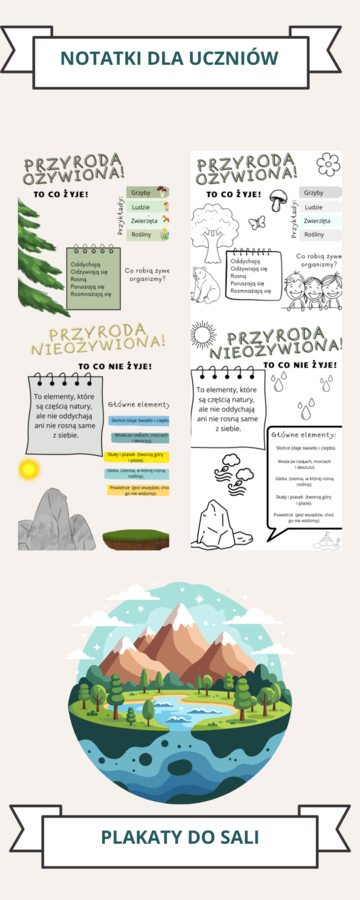 Przyroda ożywiona i nieożywiona- notatka dla uczniów i plakat do klasy.