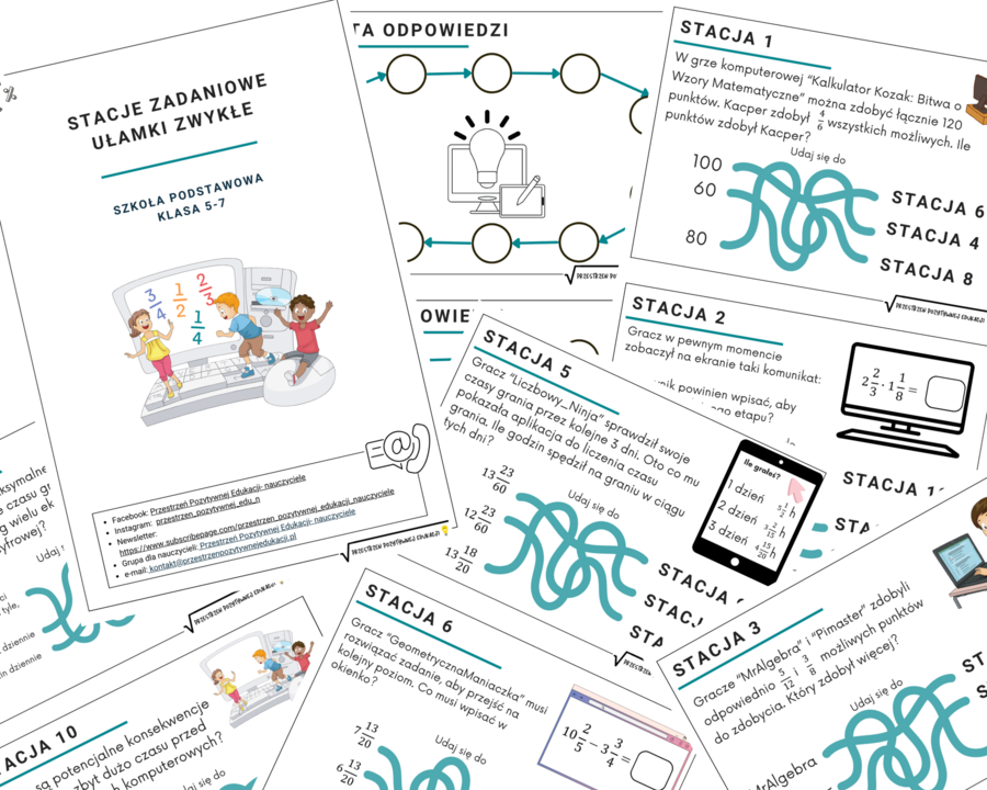 Stacje zadaniowe z ułamków zwykłych (klasa 5-7)