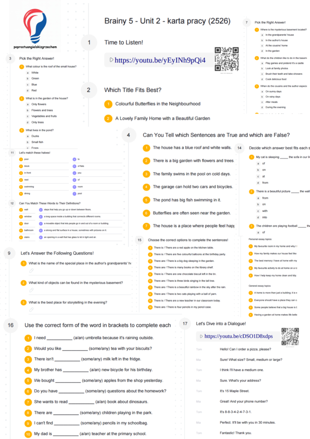 Brainy 5 – Unit 2 – karta pracy