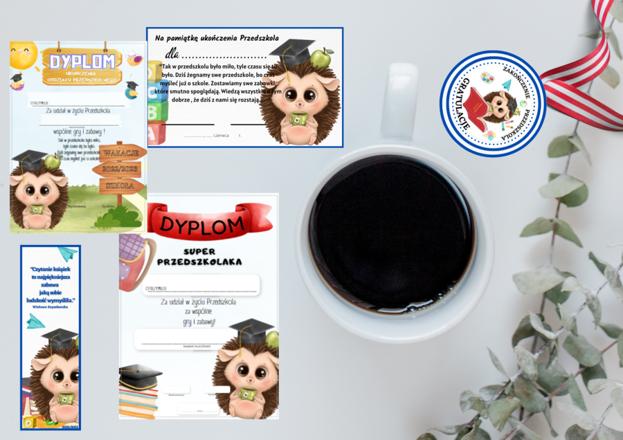 Pakiet dyplomów na zakończenie z różnymi postaciami