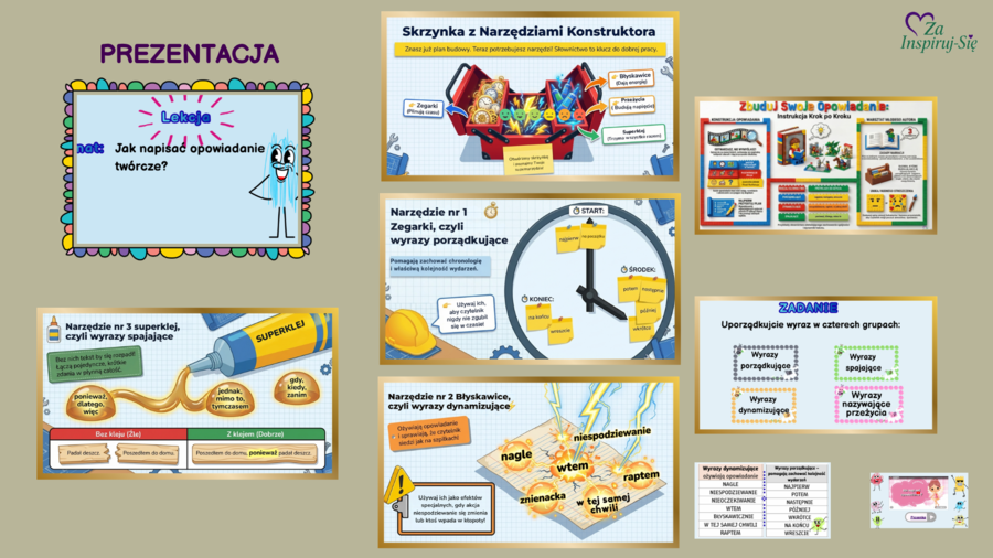 Opowiadanie odtwórcze – 4 lekcje + bonus | prezentacje, karty pracy | Kajko i Kokosz (kl. IV–VI)