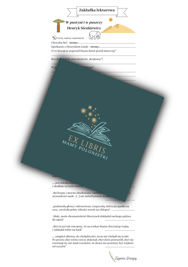 Zakładki lekturowe - ,,W pustyni i w puszczy"