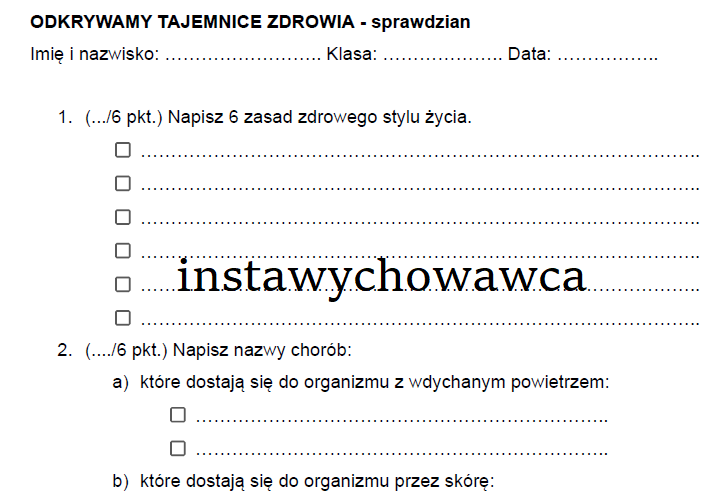 Odkrywamy tajemnice zdrowia - sprawdzian