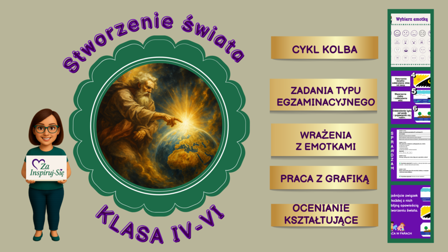 Biblia -Stworzenie świata – scenariusz lekcji z prezentacją i kartami pracy -Klasy IV–VI