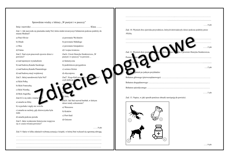Sprawdzian z lektury "W pustyni i w puszczy"
