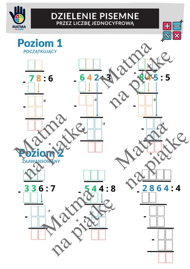 DZIAŁANIA PISEMNE - PAKIET/Dodawanie pisemne/Odejmowanie pisemne/Mnożenie pisemne/Dzielenie pisemne/Karty pracy/Klasa 4 SP./ Klasa 5 SP./ Klasa 6 SP.