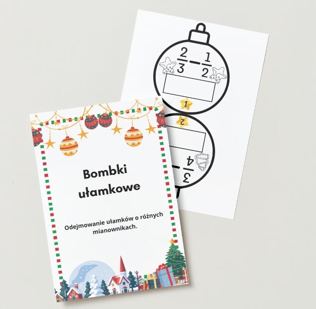 Ułamkowe bombki – odejmowanie ułamków zwykłych o różnych mianownikach