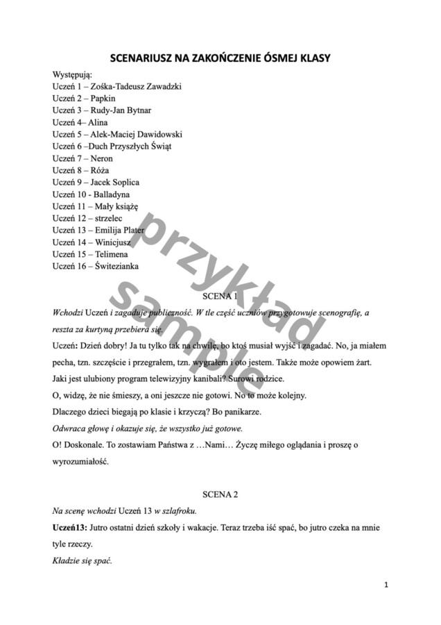 Scenariusz na zakończenie klasy 8 pt. "Gdy bohaterowie lektur ożywają"