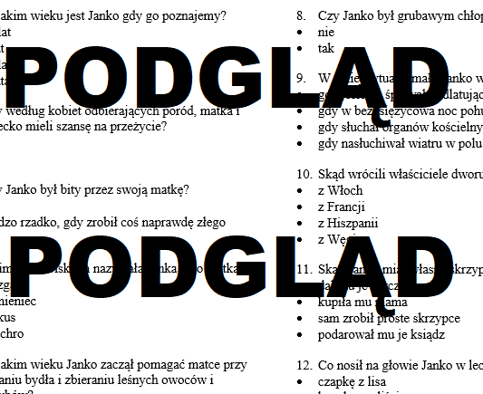 Janko Muzykant - kartkówka, sprawdzian ze znajomości + klucz odpowiedzi