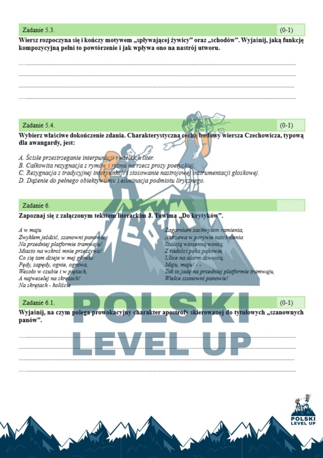 Test 20 zadań z poezji dwudziestolecia międzywojennego_Polski Level Up