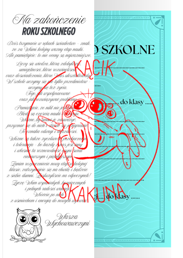 NAKŁADKA na świadectwo - UNIWERSALNA (PAKIET 2 WERSJI)