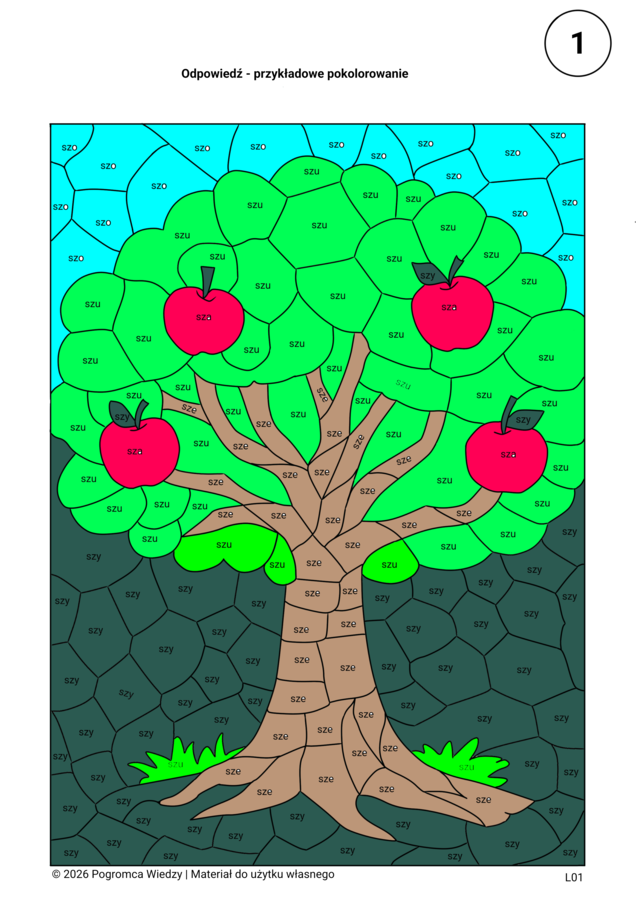 Głoska "SZ" kolorowanka logopedyczna z sylabami