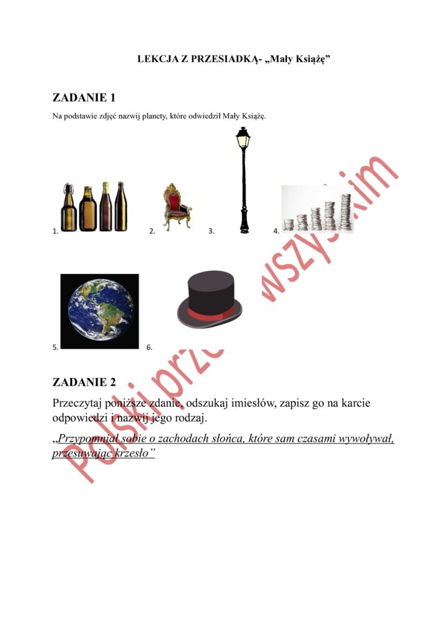 Mały Książę- lekcja z przesiadką- zadania egzaminacyjne.