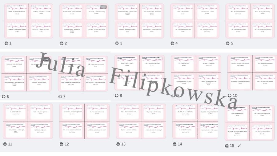 Present Simple vs Present Continuous/ Karty do mówienia/ Mówienie/ Speaking/ Zestaw/ Pakiet/ Klasy 4-8/ Klasa 5/ Klasy 6-8/ SP/ Warm-up/ Rozgrzewka/ Gramatyka/ Grammar/ Grammar cards/ Grammar cards/ E8