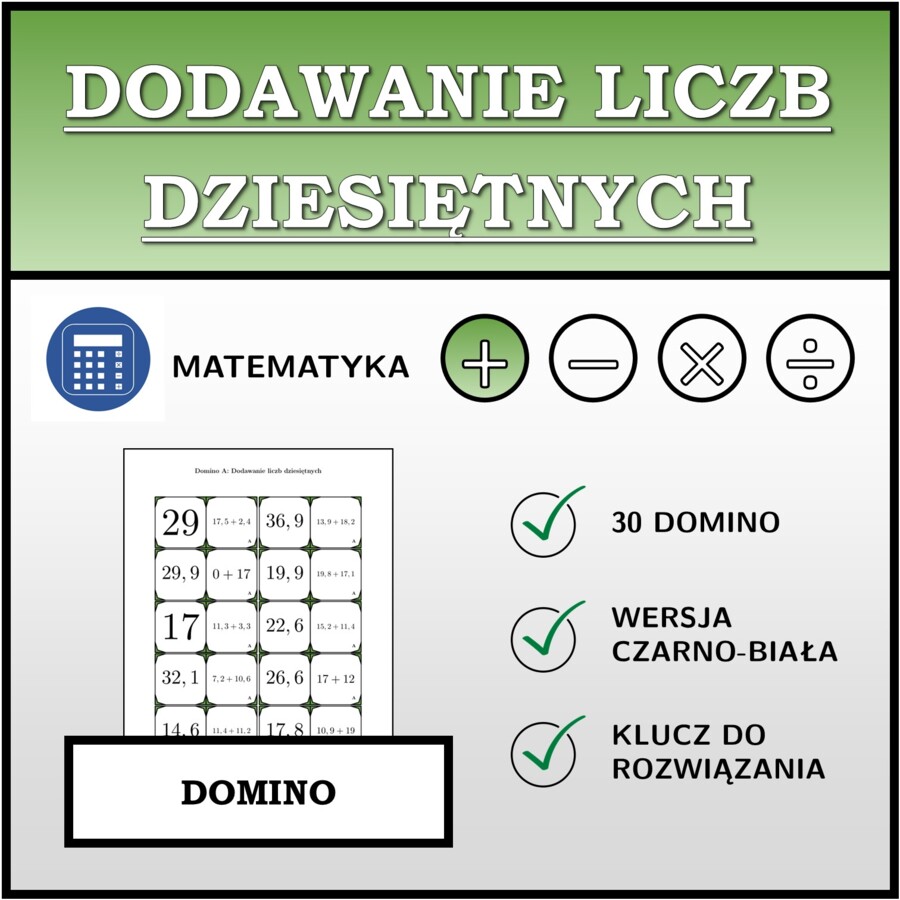 Domino - Dodawanie liczb dziesiętnych | matematyka